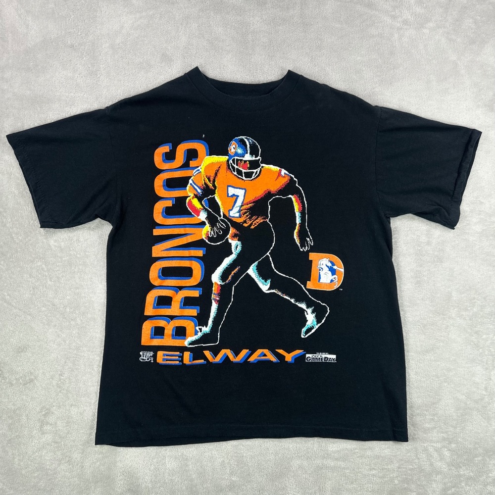 Vintage Denver Broncos Shirt Mens Large Black John Elway NFL Official Fan 90s